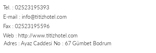 Titiz Apart & Otel telefon numaralar, faks, e-mail, posta adresi ve iletiim bilgileri